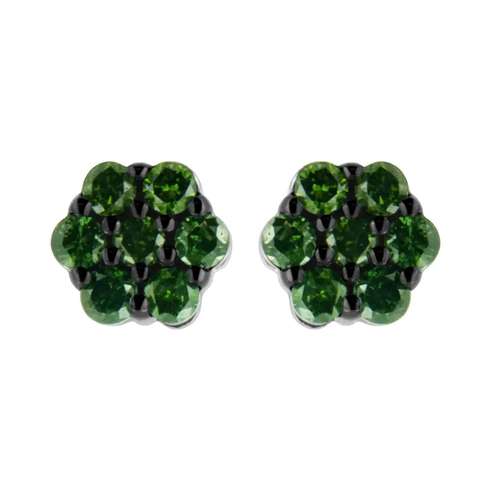 .925 Sterling Silver Prong Set Round-cut Treated Colored Diamond Floral Cluster Stud Earring - Choice of Colors