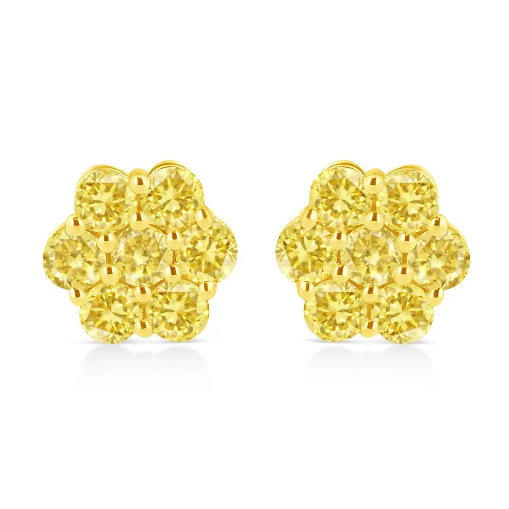 .925 Sterling Silver Prong Set Round-cut Treated Colored Diamond Floral Cluster Stud Earring - Choice of Colors