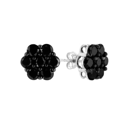 .925 Sterling Silver Prong Set Round-cut Treated Colored Diamond Floral Cluster Stud Earring - Choice of Colors