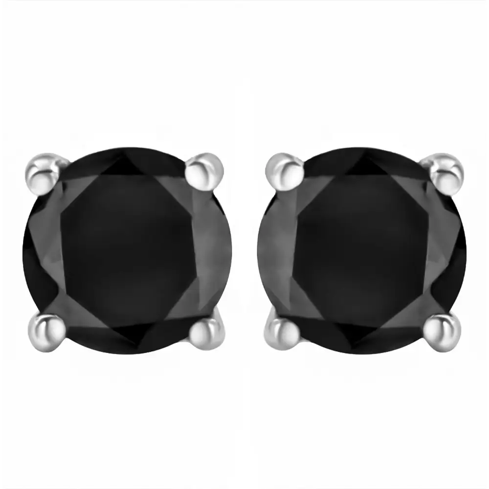 .925 Sterling Silver Round Brilliant-cut Black Diamond Bezel-set Stud Earrings with Screw Backs (fancy Color-enhanced