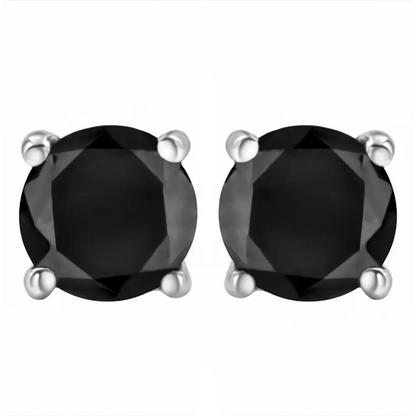 .925 Sterling Silver Round Brilliant-cut Black Diamond Bezel-set Stud Earrings with Screw Backs (fancy Color-enhanced