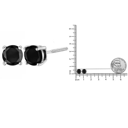 .925 Sterling Silver Round Brilliant-cut Black Diamond Bezel-set Stud Earrings with Screw Backs (fancy Color-enhanced