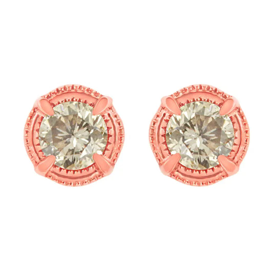 .925 Sterling Silver Round Brilliant Cut Diamond Solitaire Milgrain Stud Earrings - Fine Jewelry us Direct