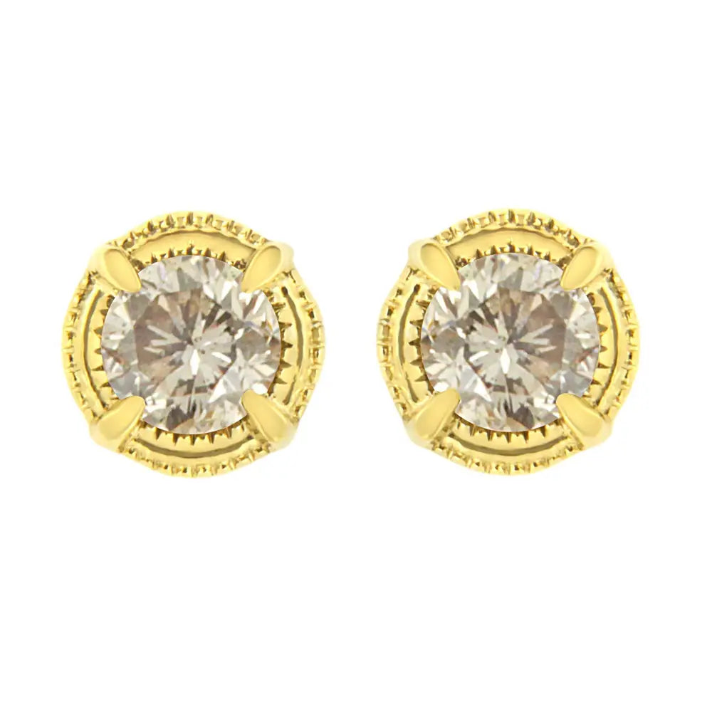 .925 Sterling Silver Round Brilliant Cut Diamond Solitaire Milgrain Stud Earrings - Fine Jewelry us Direct