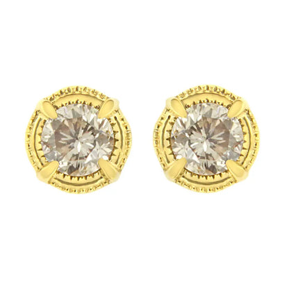 .925 Sterling Silver Round Brilliant Cut Diamond Solitaire Milgrain Stud Earrings - Fine Jewelry us Direct