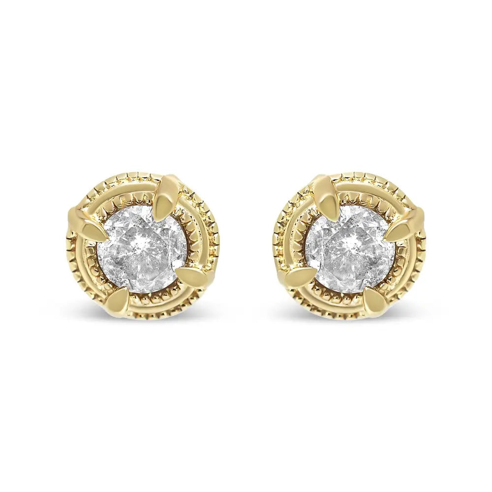 .925 Sterling Silver Round Brilliant Cut Diamond Solitaire Milgrain Stud Earrings - Fine Jewelry us Direct