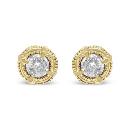 .925 Sterling Silver Round Brilliant Cut Diamond Solitaire Milgrain Stud Earrings - Fine Jewelry us Direct