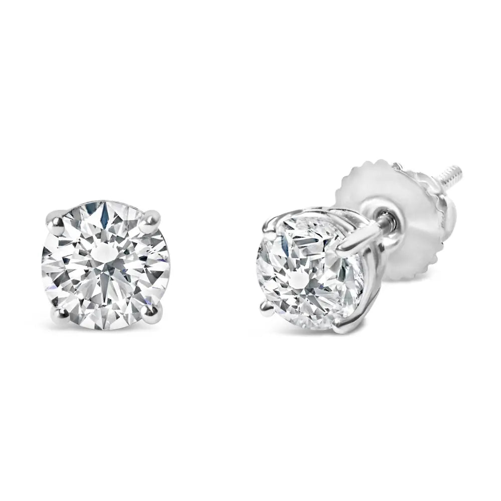 .925 Sterling Silver Round Brilliant Cut Lab Grown Diamond 4-prong Classic Solitaire Stud Earrings - Fine Jewelry