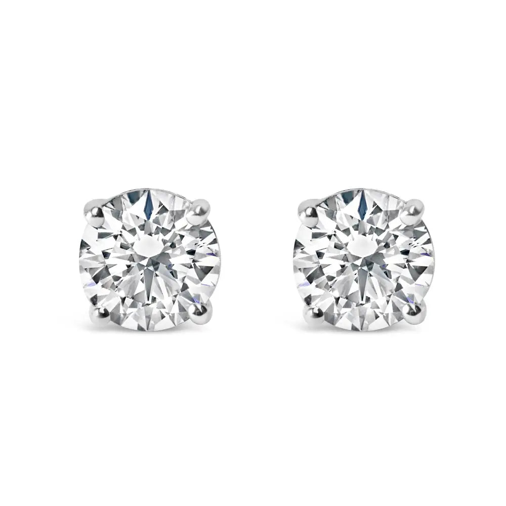 .925 Sterling Silver Round Brilliant Cut Lab Grown Diamond 4-prong Classic Solitaire Stud Earrings - Fine Jewelry