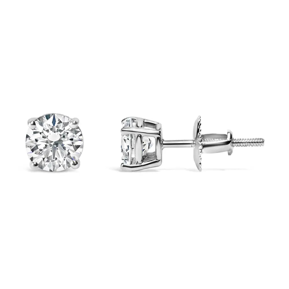 .925 Sterling Silver Round Brilliant Cut Lab Grown Diamond 4-prong Classic Solitaire Stud Earrings - Fine Jewelry