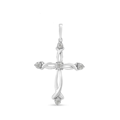 .925 Sterling Silver Round Cut Diamond Accent Cross Pendant Necklace (1/15 Cttw I-j Color I3 Clarity) - Fine Jewelry