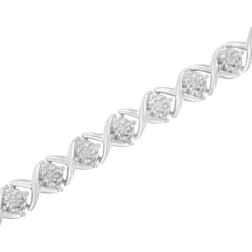 .925 Sterling Silver Round-cut Diamond Accent Floral Cluster and ?X’ Link Bracelet (i-j Color I3 Clarity)