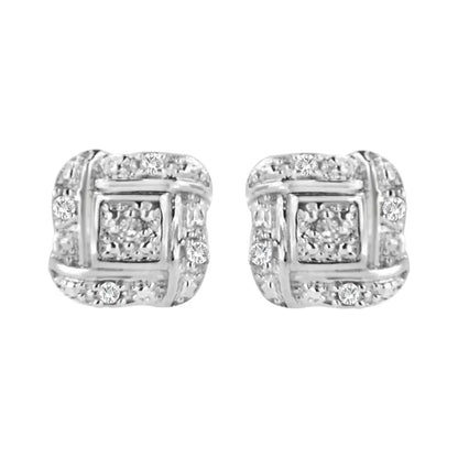 .925 Sterling Silver Round-cut Diamond Accent Swirl Square Knot Stud Earrings (h-i Color I2-i3 Clarity) - Fine Jewelry