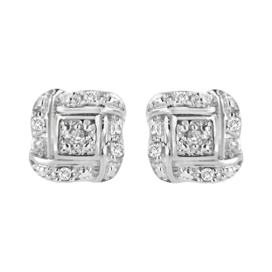 .925 Sterling Silver Round-cut Diamond Accent Swirl Square Knot Stud Earrings (h-i Color I2-i3 Clarity) - Fine Jewelry