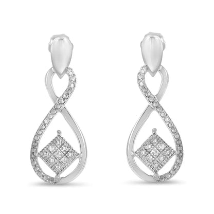 .925 Sterling Silver Round-cut Diamond Accent Tilted Square and Infinity Drop Earrings (h-i Color I2-i3 Clarity) - Fine