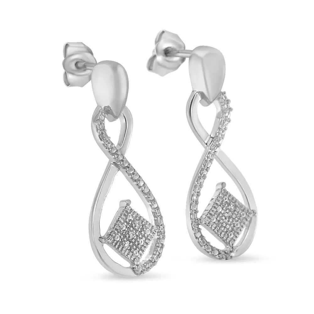 .925 Sterling Silver Round-cut Diamond Accent Tilted Square and Infinity Drop Earrings (h-i Color I2-i3 Clarity) - Fine