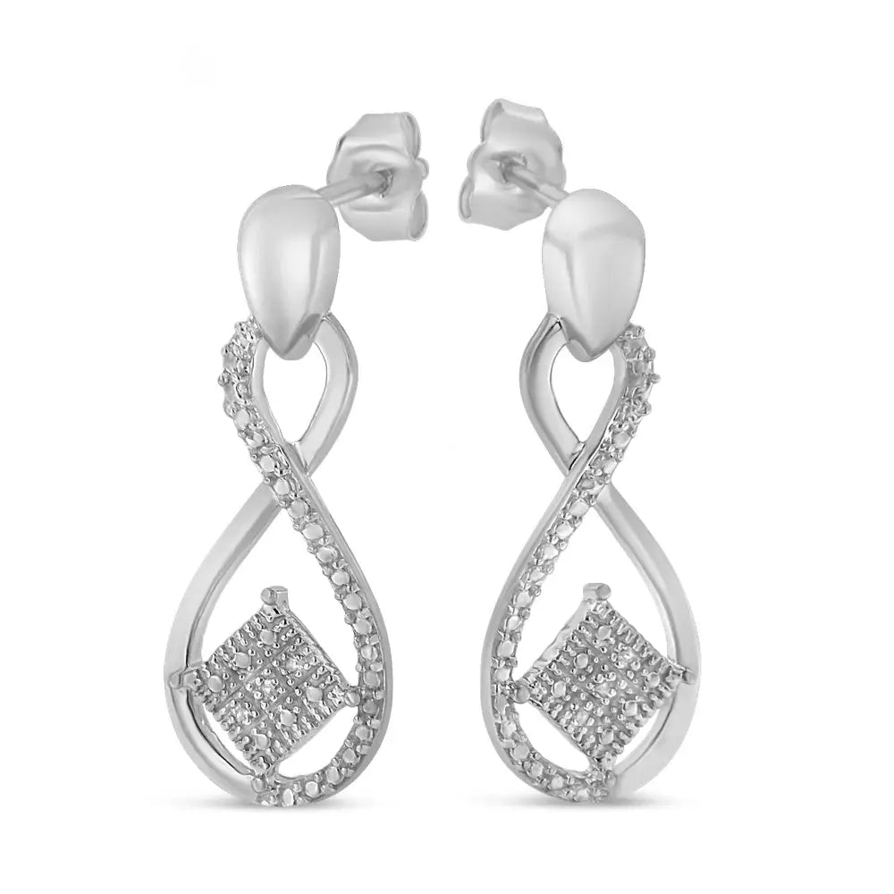 .925 Sterling Silver Round-cut Diamond Accent Tilted Square and Infinity Drop Earrings (h-i Color I2-i3 Clarity) - Fine