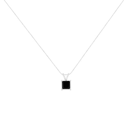 .925 Sterling Silver Treated Black Diamond Solitaire Pendant Necklace (black) - Fine Jewelry us Direct