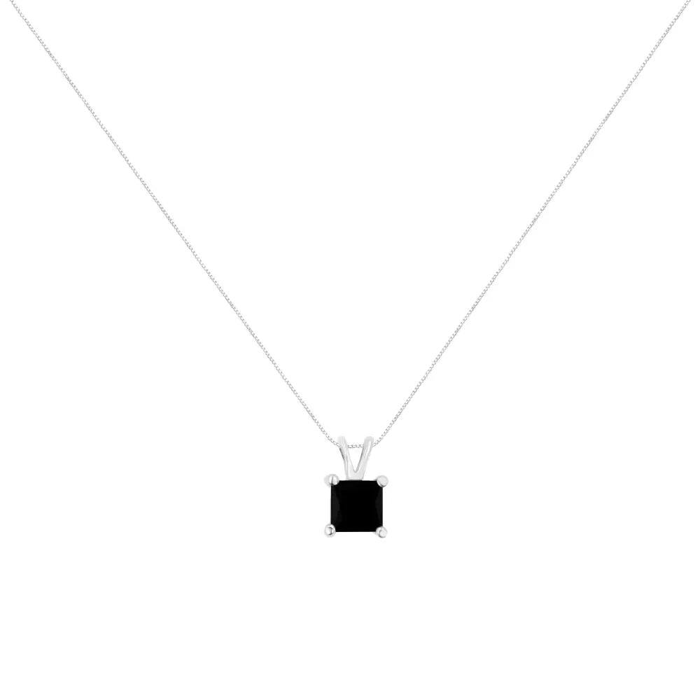 .925 Sterling Silver Treated Black Diamond Solitaire Pendant Necklace (black) - Fine Jewelry us Direct