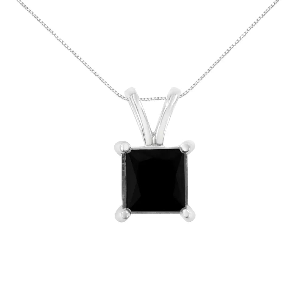 .925 Sterling Silver Treated Black Diamond Solitaire Pendant Necklace (black) - Fine Jewelry us Direct