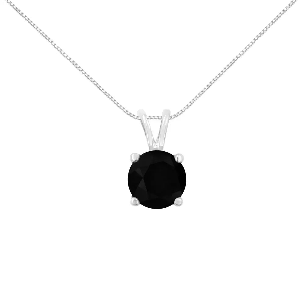 .925 Sterling Silver Treated Black Round-cut Solitaire 4-prong Set Diamond 18’’ Pendant Necklace - Fine Jewelry