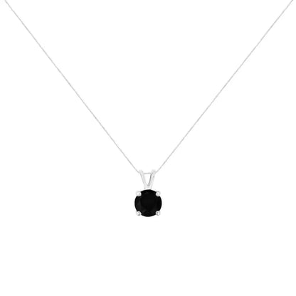 .925 Sterling Silver Treated Black Round-cut Solitaire 4-prong Set Diamond 18’’ Pendant Necklace - Fine Jewelry