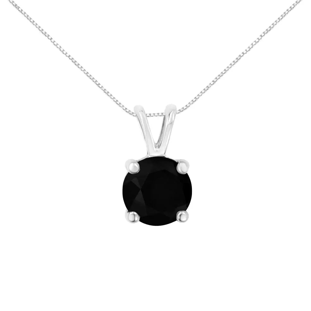 .925 Sterling Silver Treated Black Round-cut Solitaire 4-prong Set Diamond 18’’ Pendant Necklace - Fine Jewelry