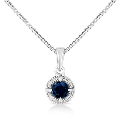 .925 Sterling Silver Treated Color Diamond Solitaire 18’’ Milgrain Pendant Necklace - Fine Jewelry us Direct