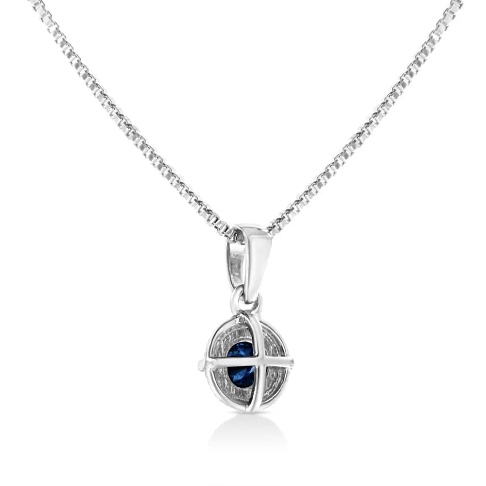 .925 Sterling Silver Treated Color Diamond Solitaire 18’’ Milgrain Pendant Necklace - Fine Jewelry us Direct