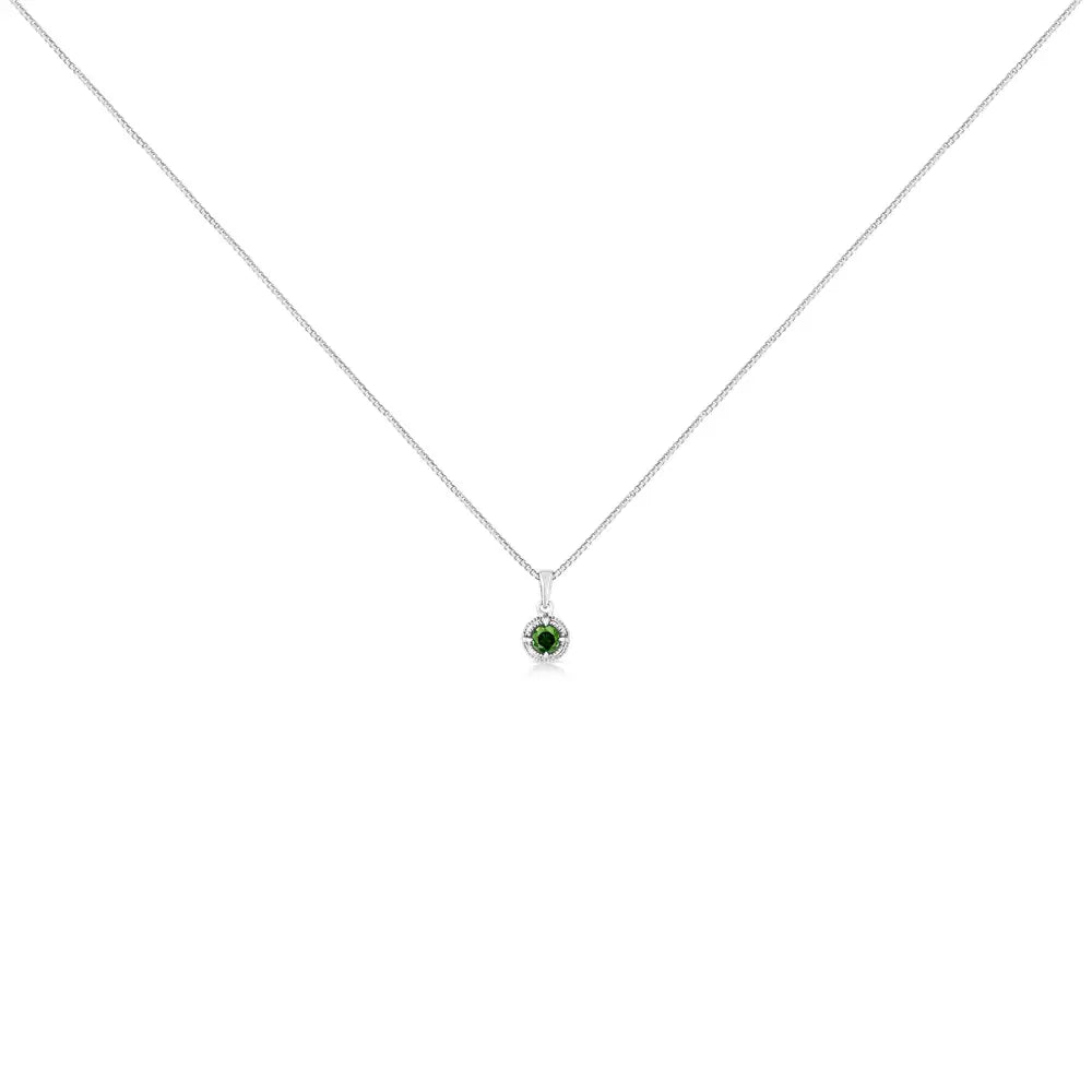 .925 Sterling Silver Treated Color Diamond Solitaire 18’’ Milgrain Pendant Necklace - Fine Jewelry us Direct