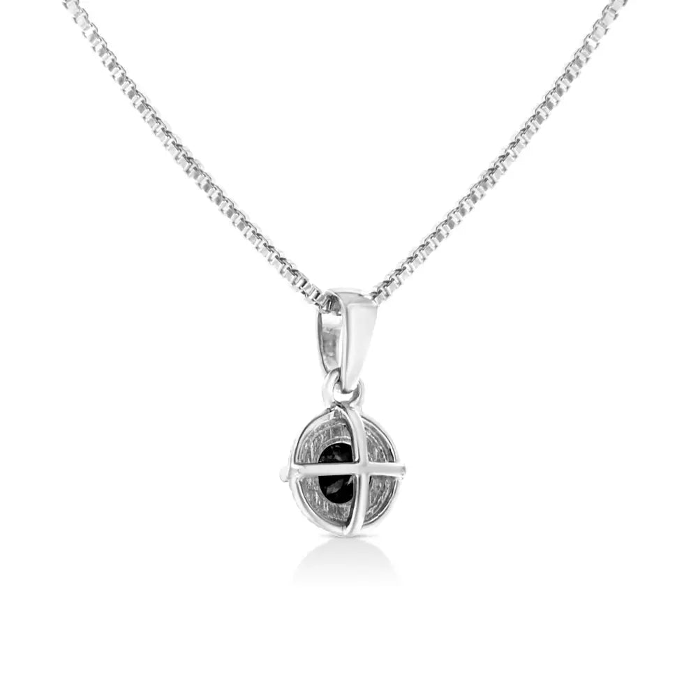 .925 Sterling Silver Treated Color Diamond Solitaire 18’’ Milgrain Pendant Necklace - Fine Jewelry us Direct