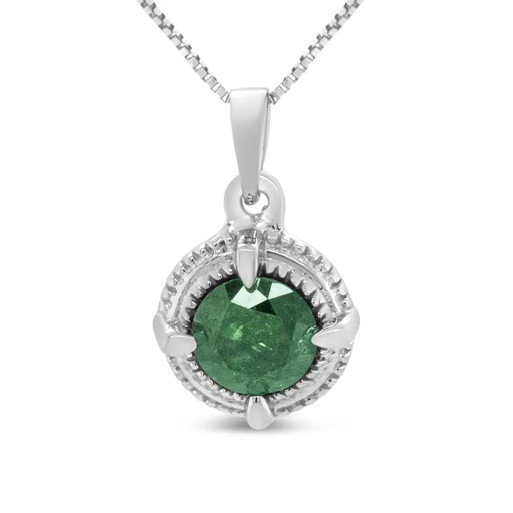 .925 Sterling Silver Treated Color Diamond Solitaire 18’’ Milgrain Pendant Necklace - Fine Jewelry us Direct