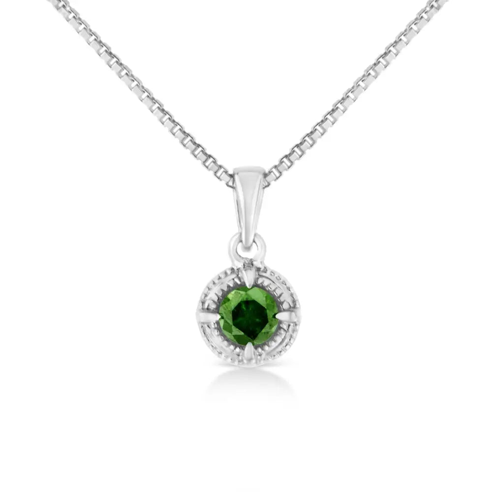 .925 Sterling Silver Treated Color Diamond Solitaire 18’’ Milgrain Pendant Necklace - Fine Jewelry us Direct