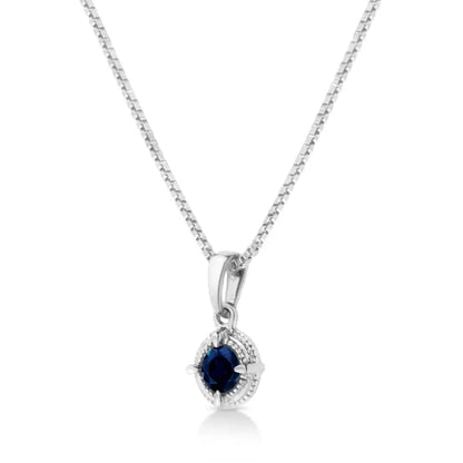 .925 Sterling Silver Treated Color Diamond Solitaire 18’’ Milgrain Pendant Necklace - Fine Jewelry us Direct