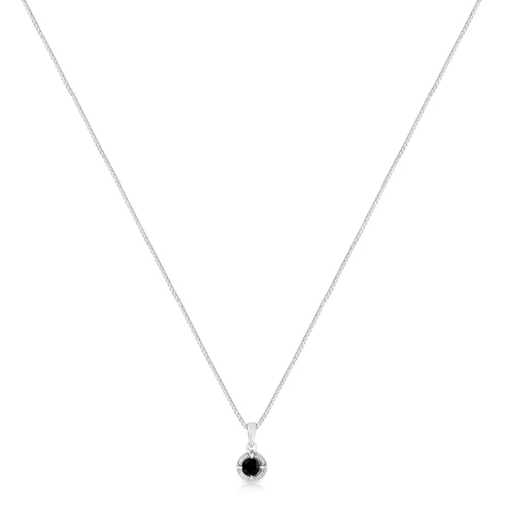 .925 Sterling Silver Treated Color Diamond Solitaire 18’’ Milgrain Pendant Necklace - Fine Jewelry us Direct