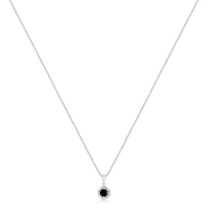 .925 Sterling Silver Treated Color Diamond Solitaire 18’’ Milgrain Pendant Necklace - Fine Jewelry us Direct