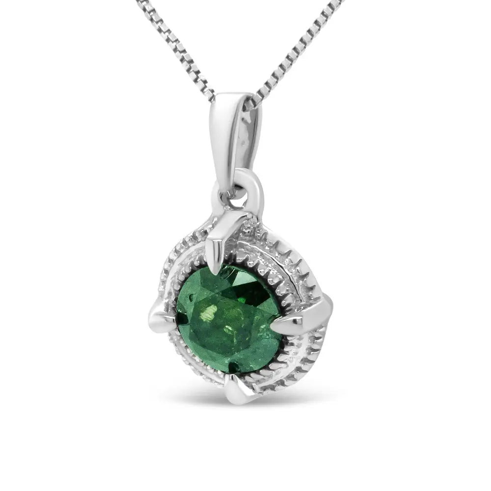 .925 Sterling Silver Treated Color Diamond Solitaire 18’’ Milgrain Pendant Necklace - Fine Jewelry us Direct