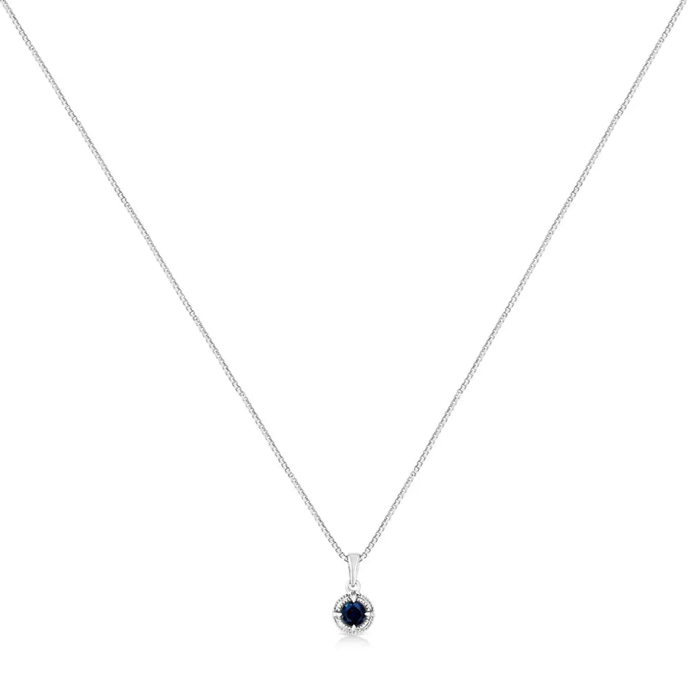 .925 Sterling Silver Treated Color Diamond Solitaire 18’’ Milgrain Pendant Necklace - Fine Jewelry us Direct