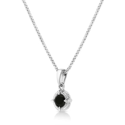 .925 Sterling Silver Treated Color Diamond Solitaire 18’’ Milgrain Pendant Necklace - Fine Jewelry us Direct