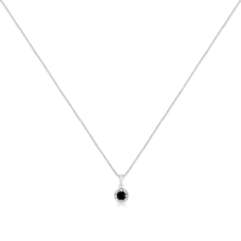 .925 Sterling Silver Treated Color Diamond Solitaire 18’’ Milgrain Pendant Necklace - Fine Jewelry us Direct