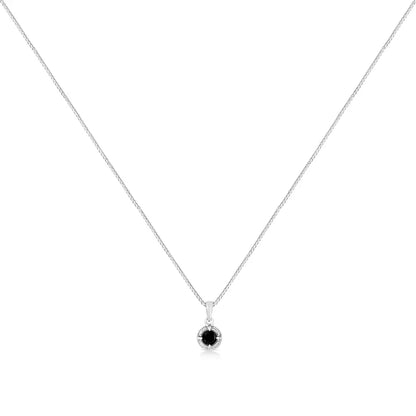 .925 Sterling Silver Treated Color Diamond Solitaire 18’’ Milgrain Pendant Necklace - Fine Jewelry us Direct