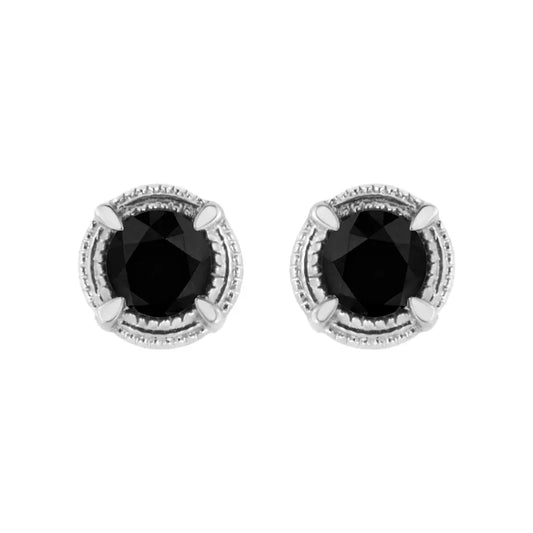 .925 Sterling Silver Treated Colored Diamond Modern 4-prong Solitaire Milgrain Stud Earrings - Fine Jewelry us Direct