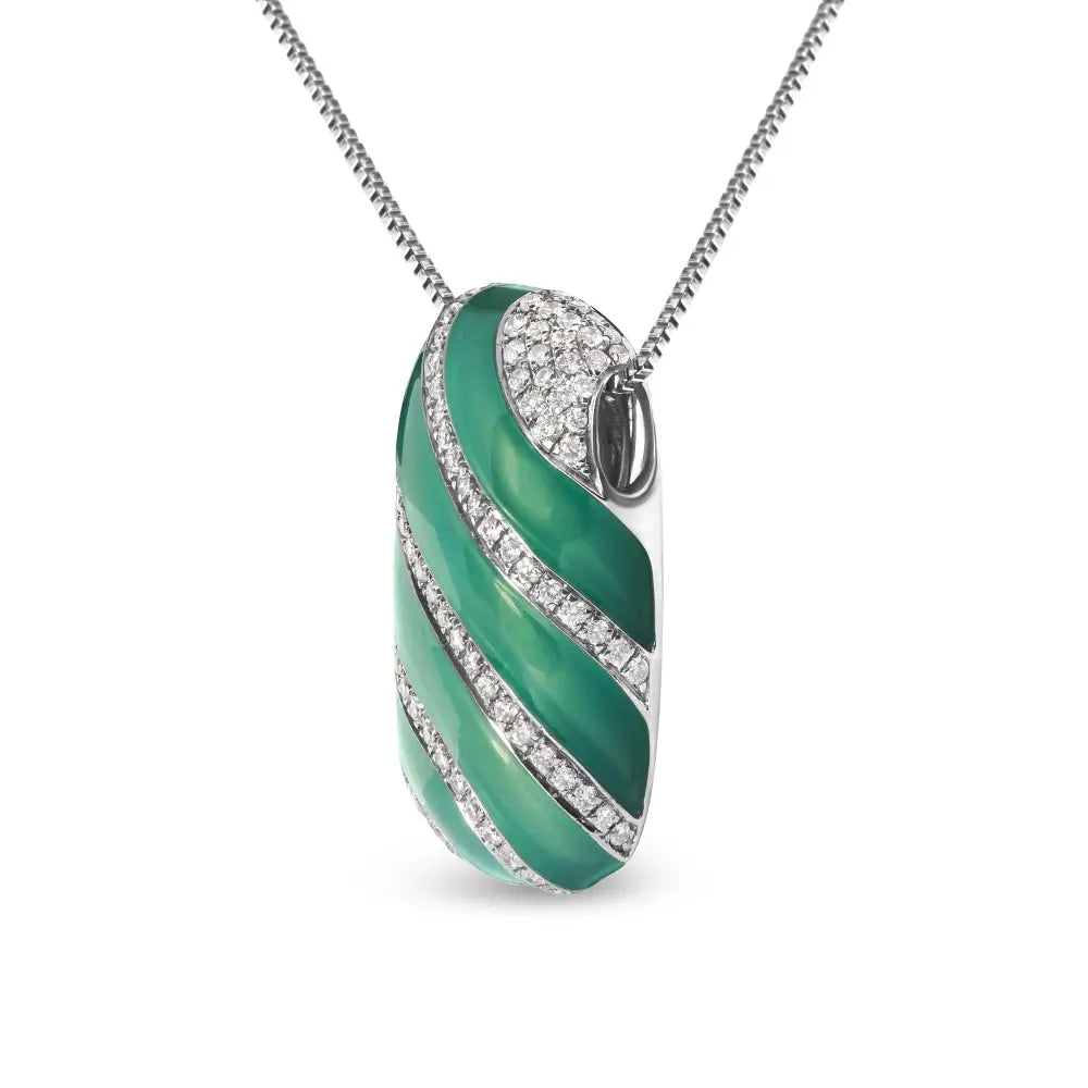 .925 Sterling Silver Turquoise Enamel and 1/2 Cttw Diamond Block 18’’ Pendant Necklace (f-g Color Vs1-vs2 Clarity)