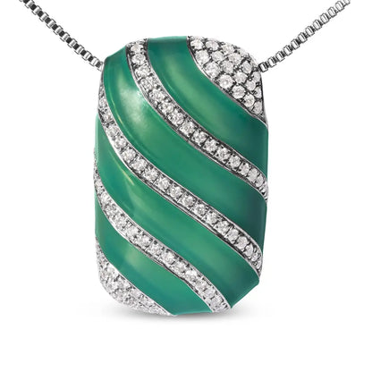 .925 Sterling Silver Turquoise Enamel and 1/2 Cttw Diamond Block 18’’ Pendant Necklace (f-g Color Vs1-vs2 Clarity)