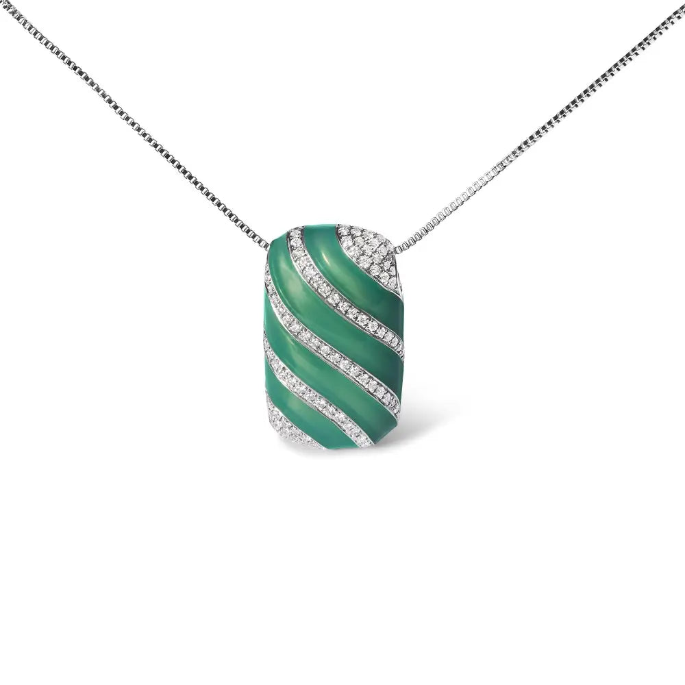 .925 Sterling Silver Turquoise Enamel and 1/2 Cttw Diamond Block 18’’ Pendant Necklace (f-g Color Vs1-vs2 Clarity)