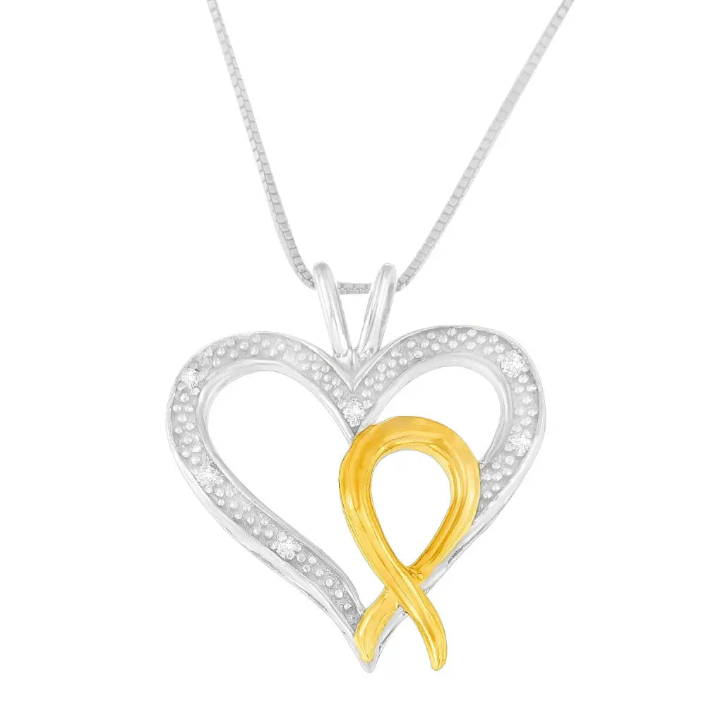 .925 Sterling Silver Two Toned 1/25 Cttw Diamond Heart-ribbon Pendant Necklace (i-j I2-i3) - Fine Jewelry us Direct