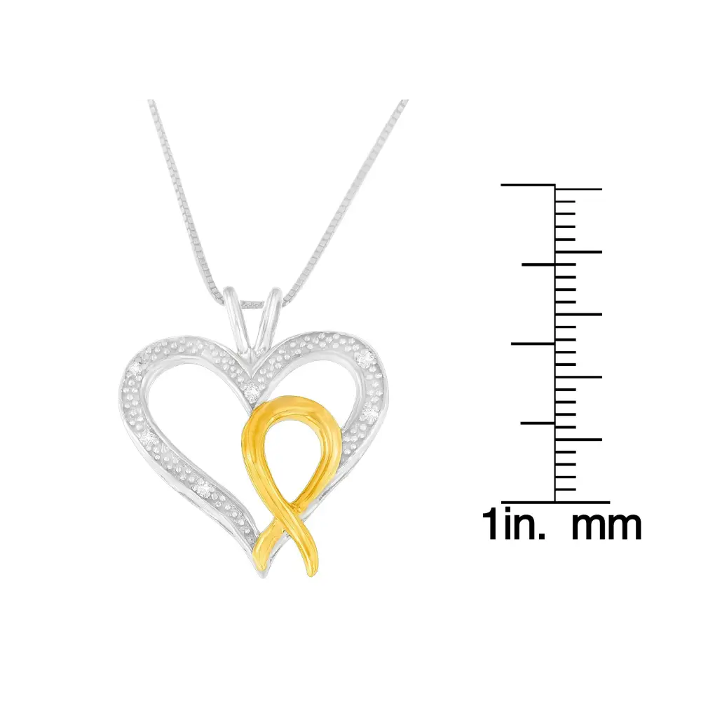 .925 Sterling Silver Two Toned 1/25 Cttw Diamond Heart-ribbon Pendant Necklace (i-j I2-i3) - Fine Jewelry us Direct