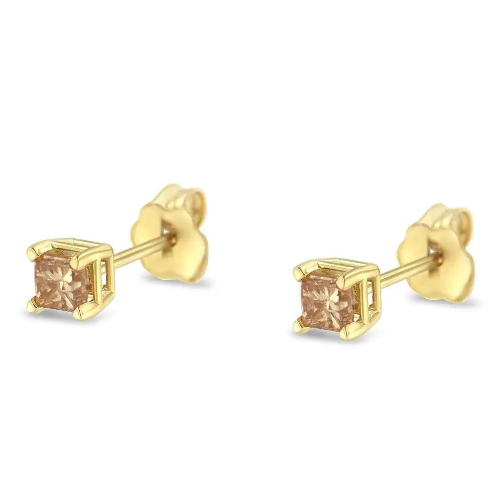 Ags Certified 14k Gold 4-prong Set Princess-cut Solitaire Diamond Earrings