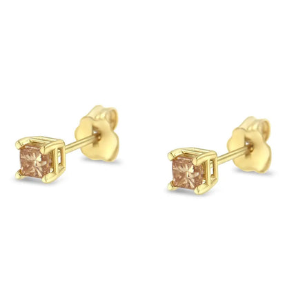 Ags Certified 14k Gold 4-prong Set Princess-cut Solitaire Diamond Earrings