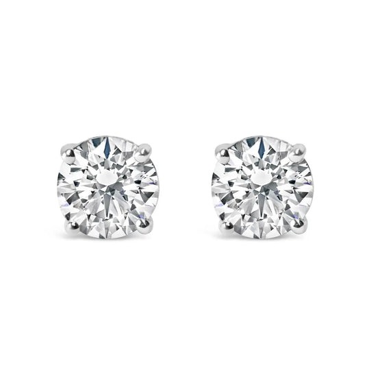 Ags Certified 14k White Gold 1.0 Cttw 4-prong Set Brilliant Round-cut Solitaire Diamond Push Back Stud Earrings (e-f